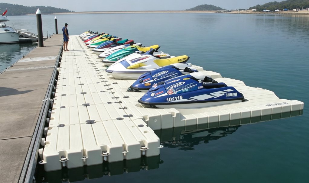 Modular HDPE Floating Pontoon Blocks Structure Display Rotomolded floating pontoon blocks, interlocking plastic floating dock parts, product structure closeup